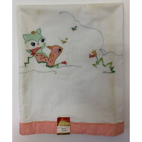 Vintage Decorative Crib Baby Child Top Sheet Hand Embroidered Kitschy 35x54 NEW‎ - Picture 7 of 7